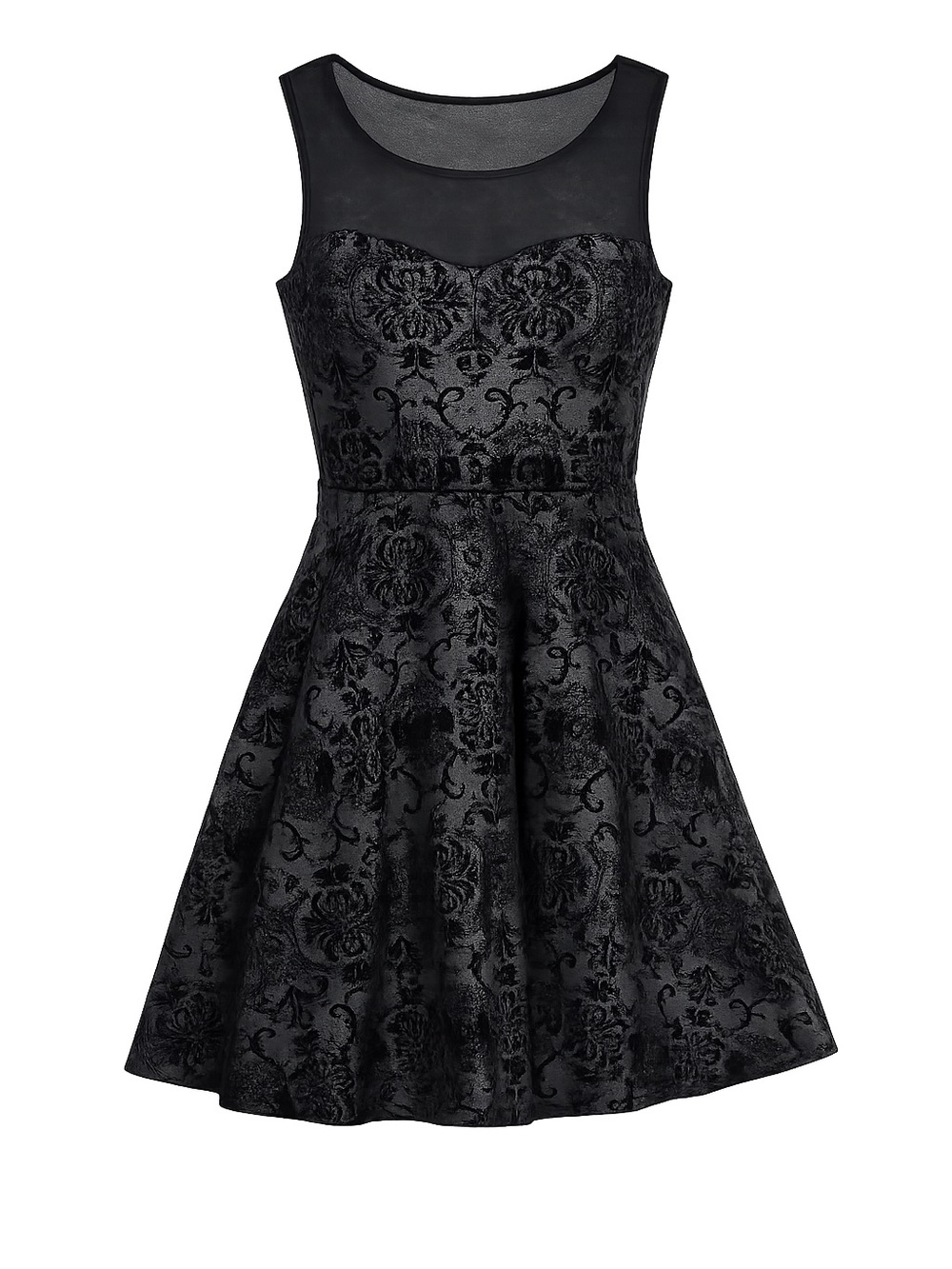 Fit & Flare Brocade Party Dress - whimsygoth- Black Silver Metallic Damask - L - Picture 2 of 10